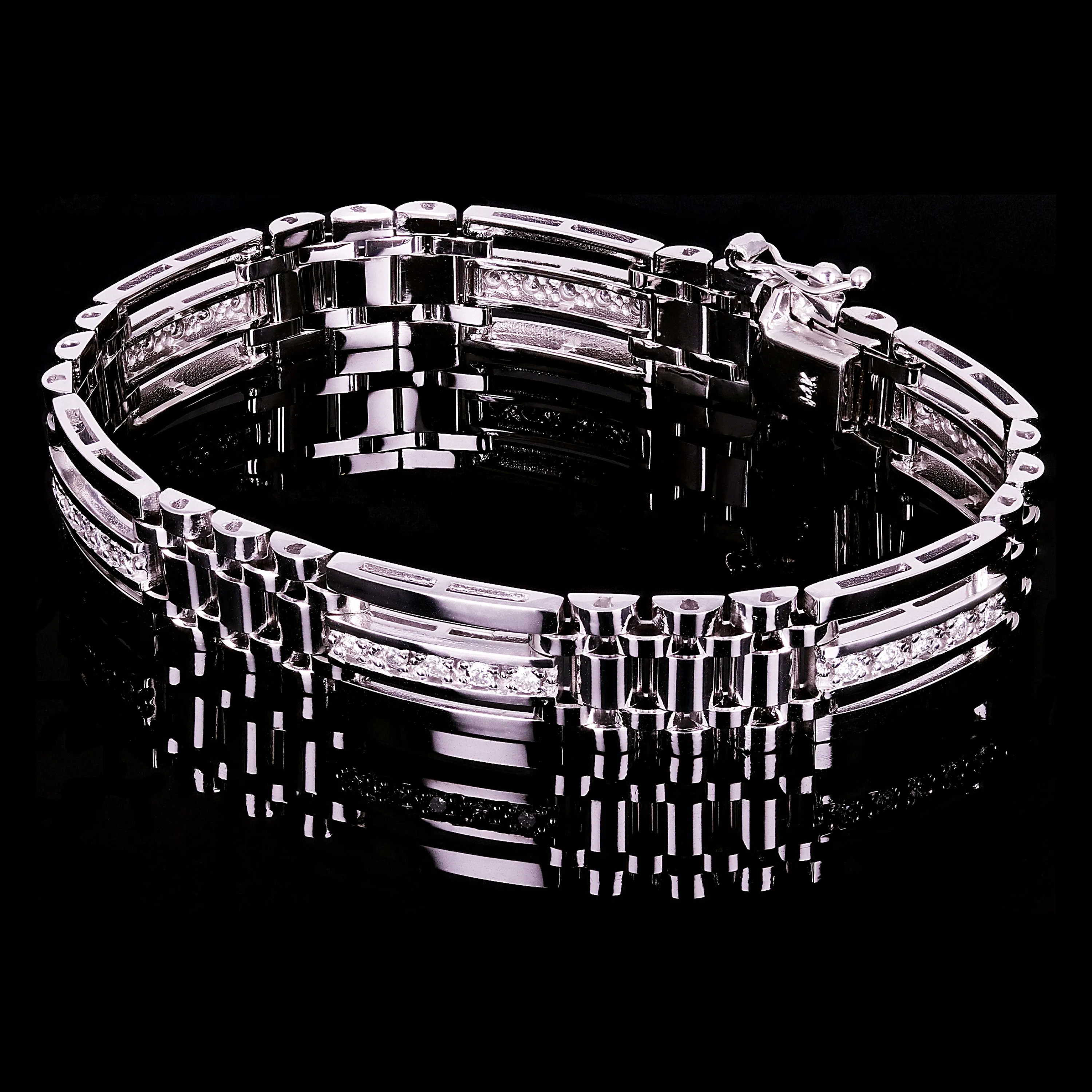 Men's 14k White Gold Diamond Watch Link Bracelet