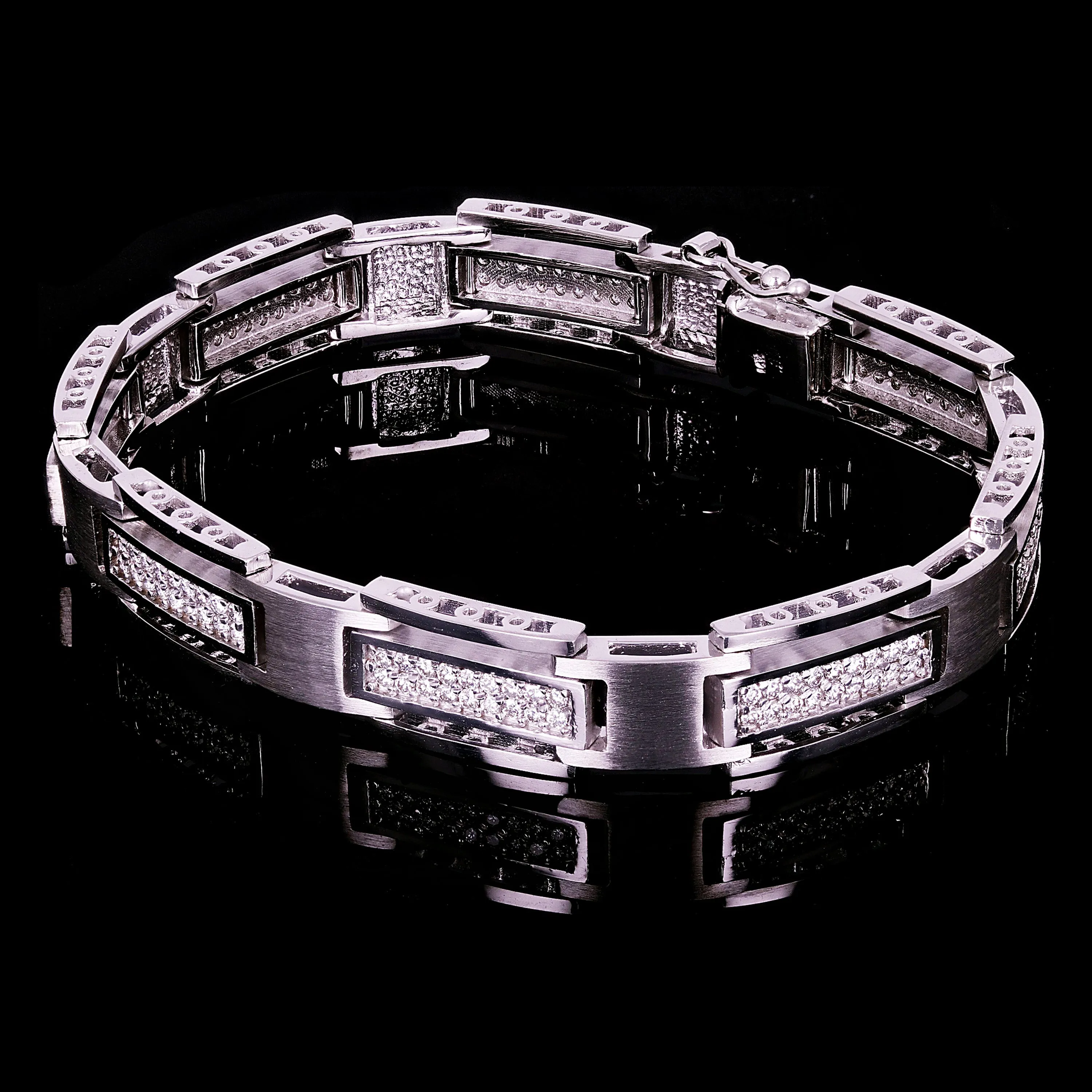 Men's 14k White Gold Diamond Watch Link Bracelet