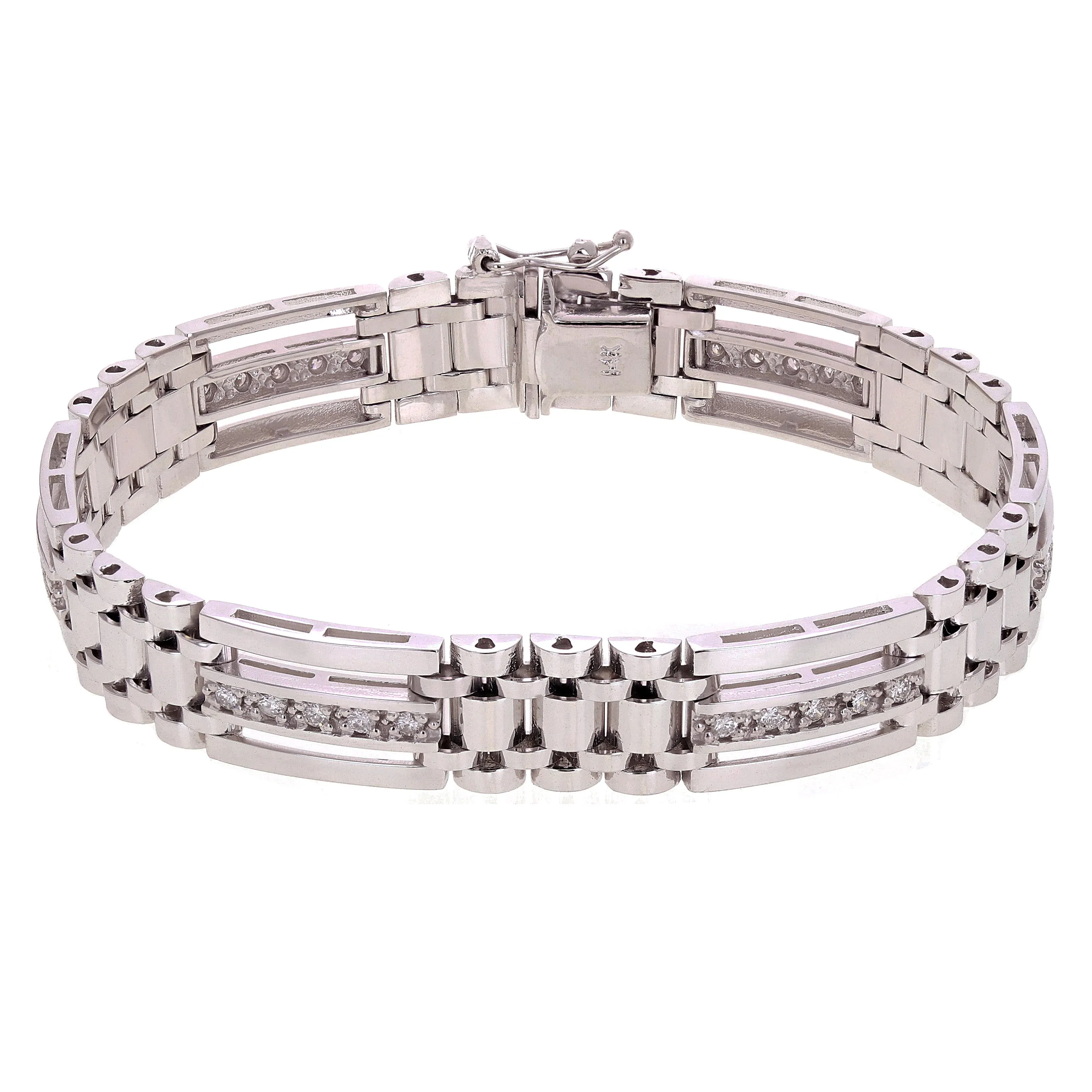 Men's 14k White Gold Diamond Watch Link Bracelet