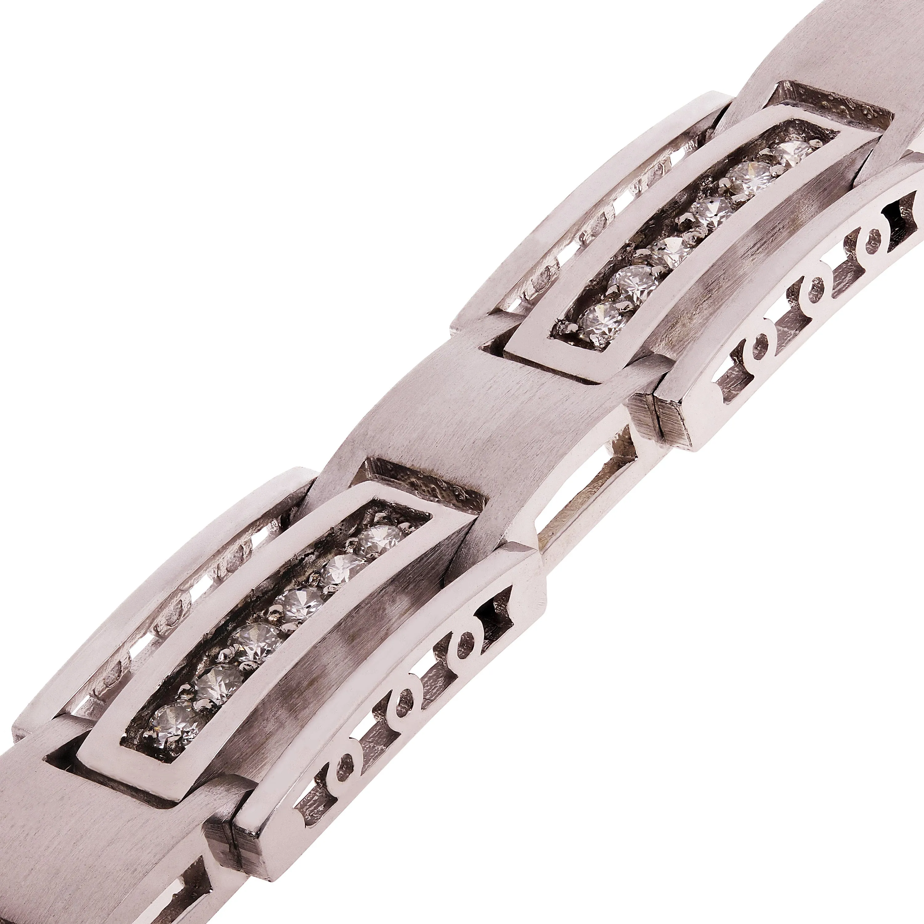 Men's 14k White Gold Diamond Watch Link Bracelet