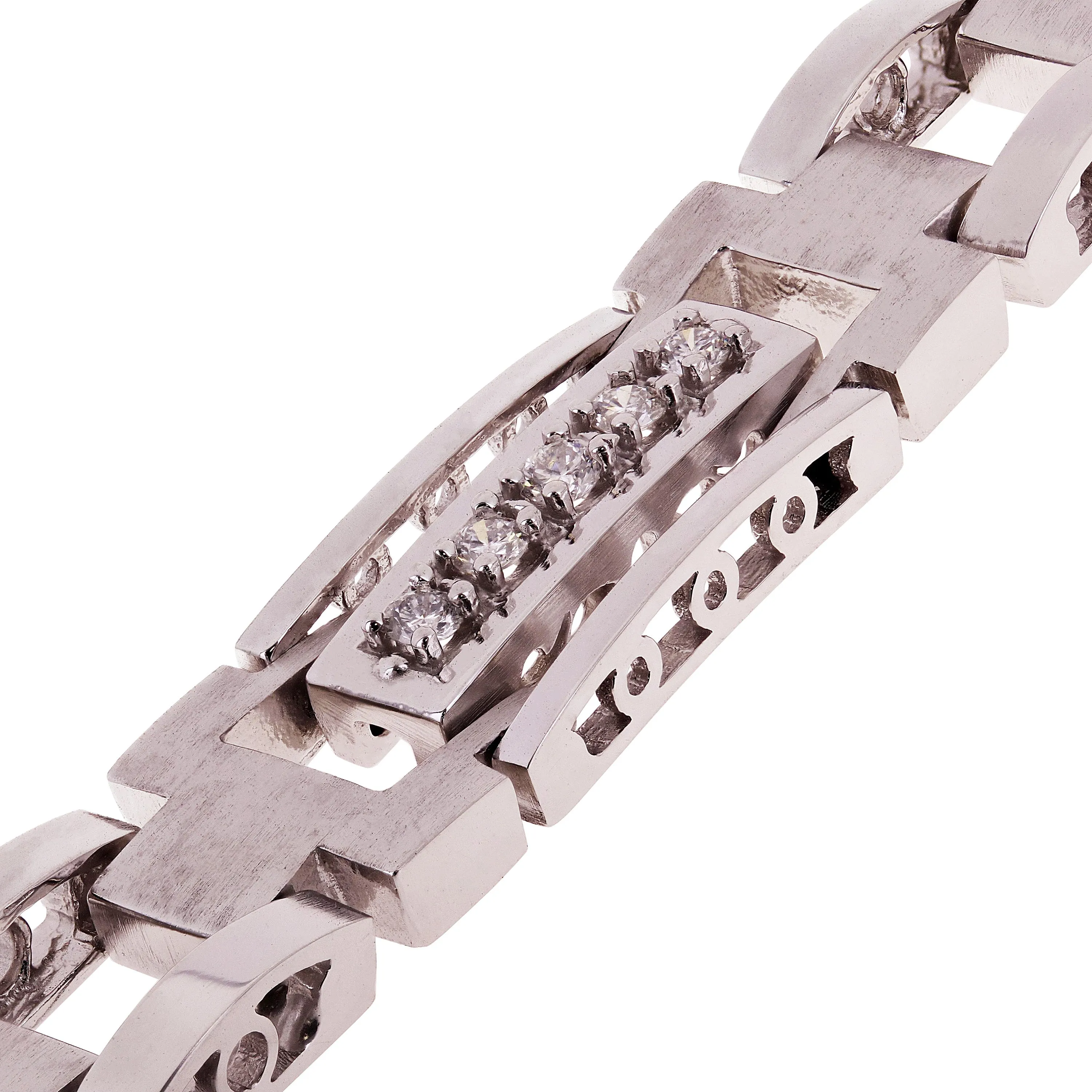 Men's 14k White Gold Diamond Watch Link Bracelet