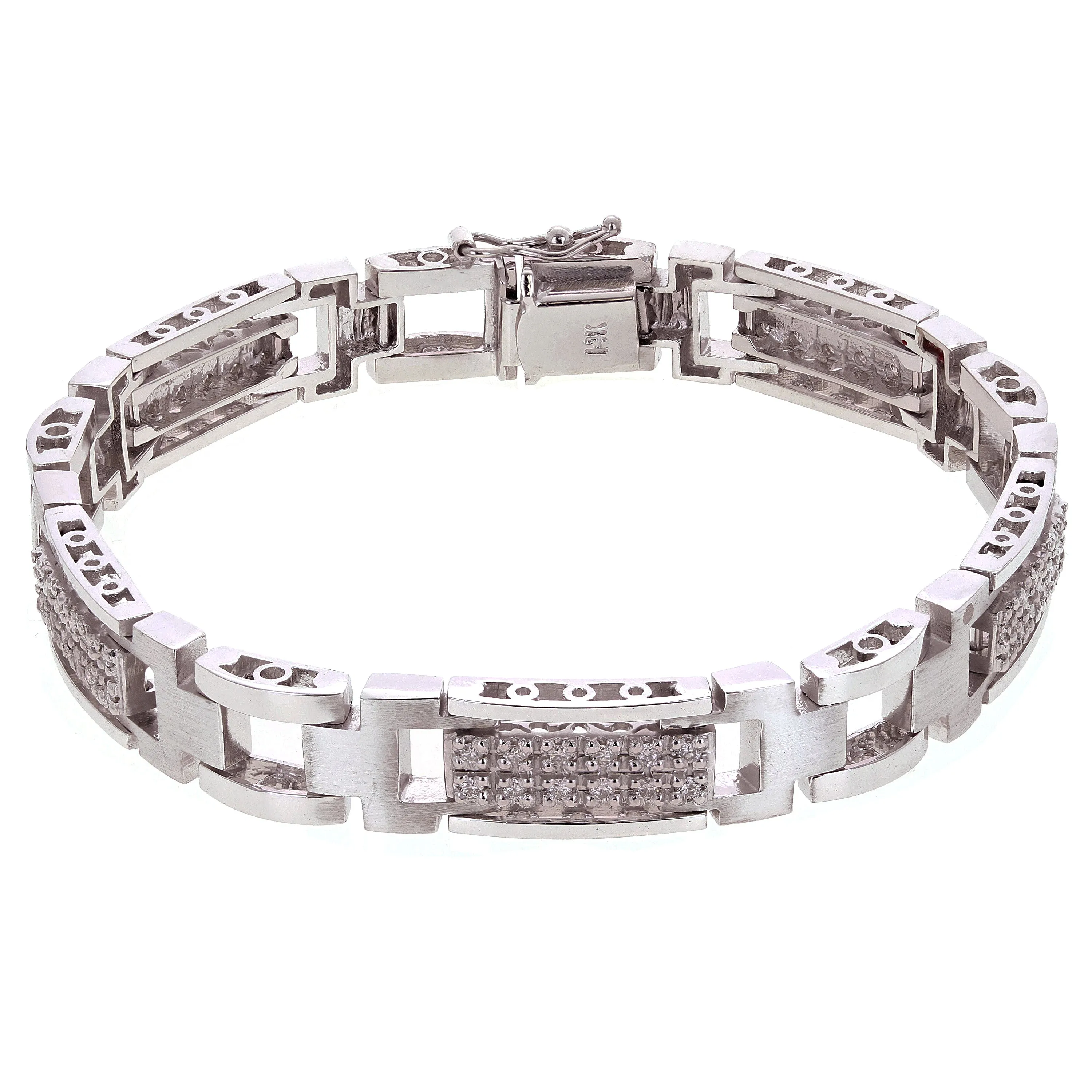 Men's 14k White Gold Diamond Watch Link Bracelet