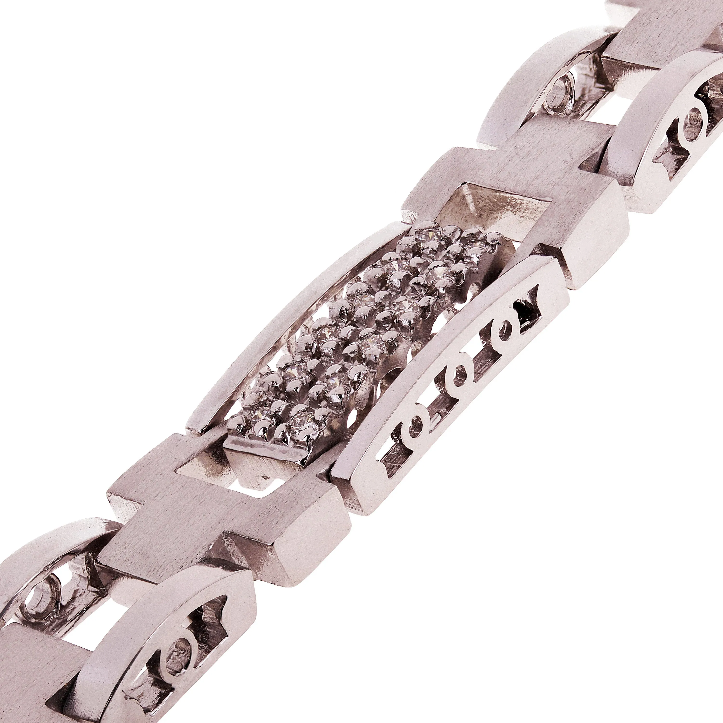 Men's 14k White Gold Diamond Watch Link Bracelet