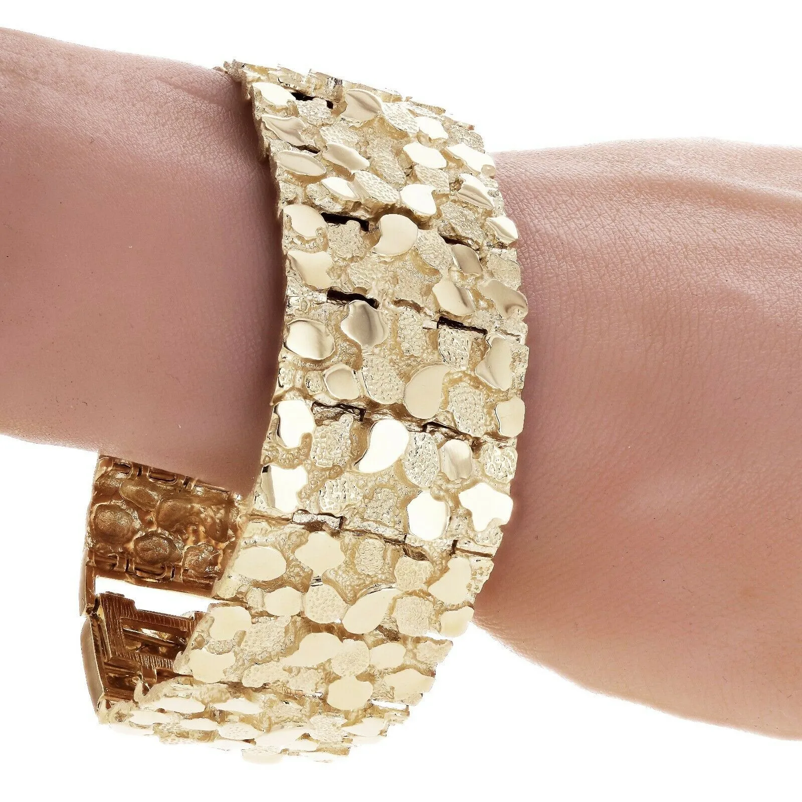 Men's 14k Yellow Gold Solid Chunky Nugget Bracelet Link 8.5"-9" 31mm 129.5 grams