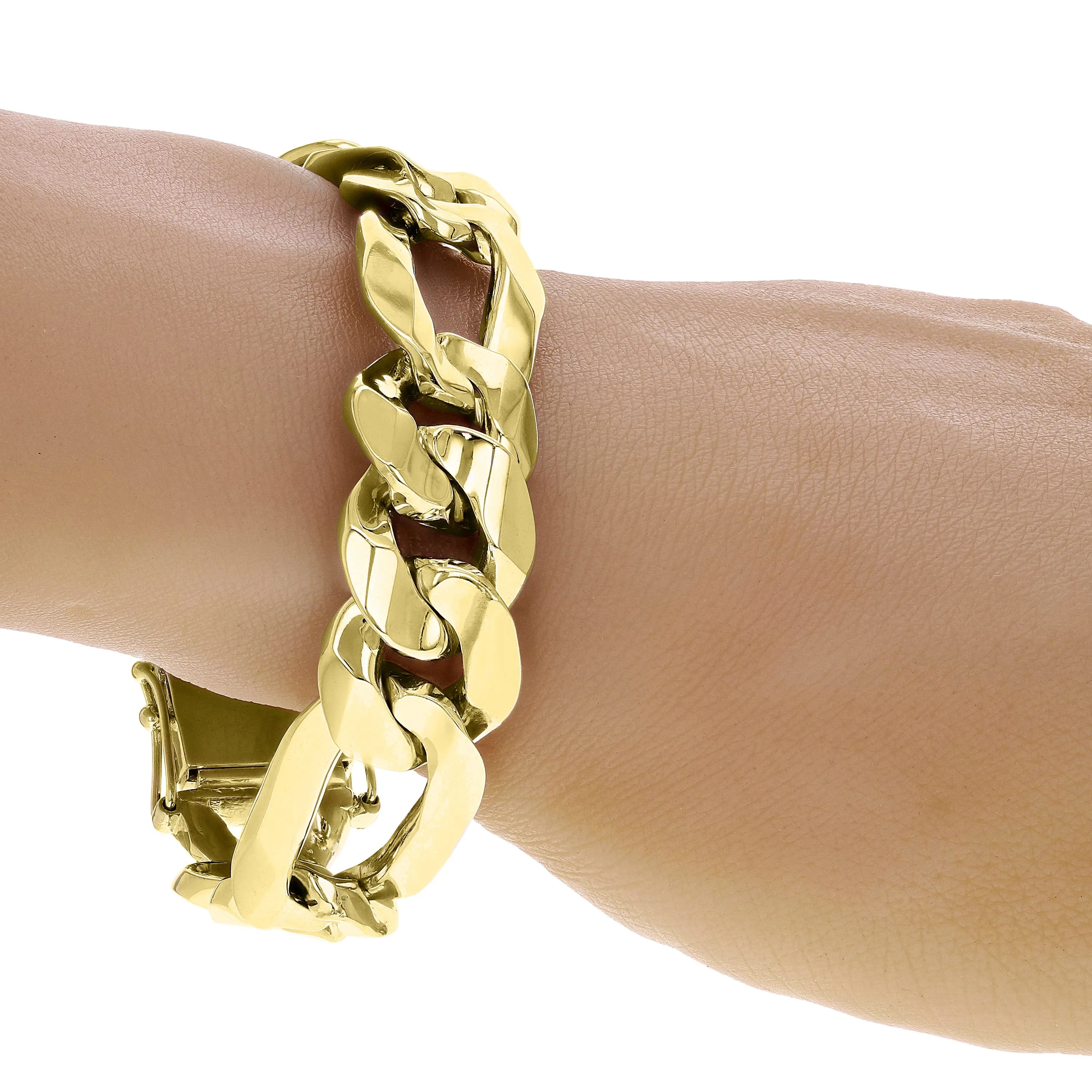 Men's 14k Yellow or White Gold Solid Heavy Link Figaro Chain Bracelet 17.5mm Various Lengths