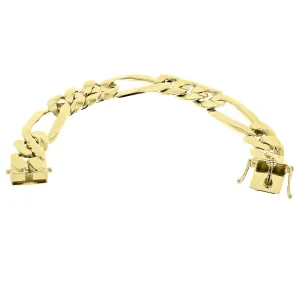 Men's 14k Yellow or White Gold Solid Heavy Link Figaro Chain Bracelet 17.5mm Various Lengths