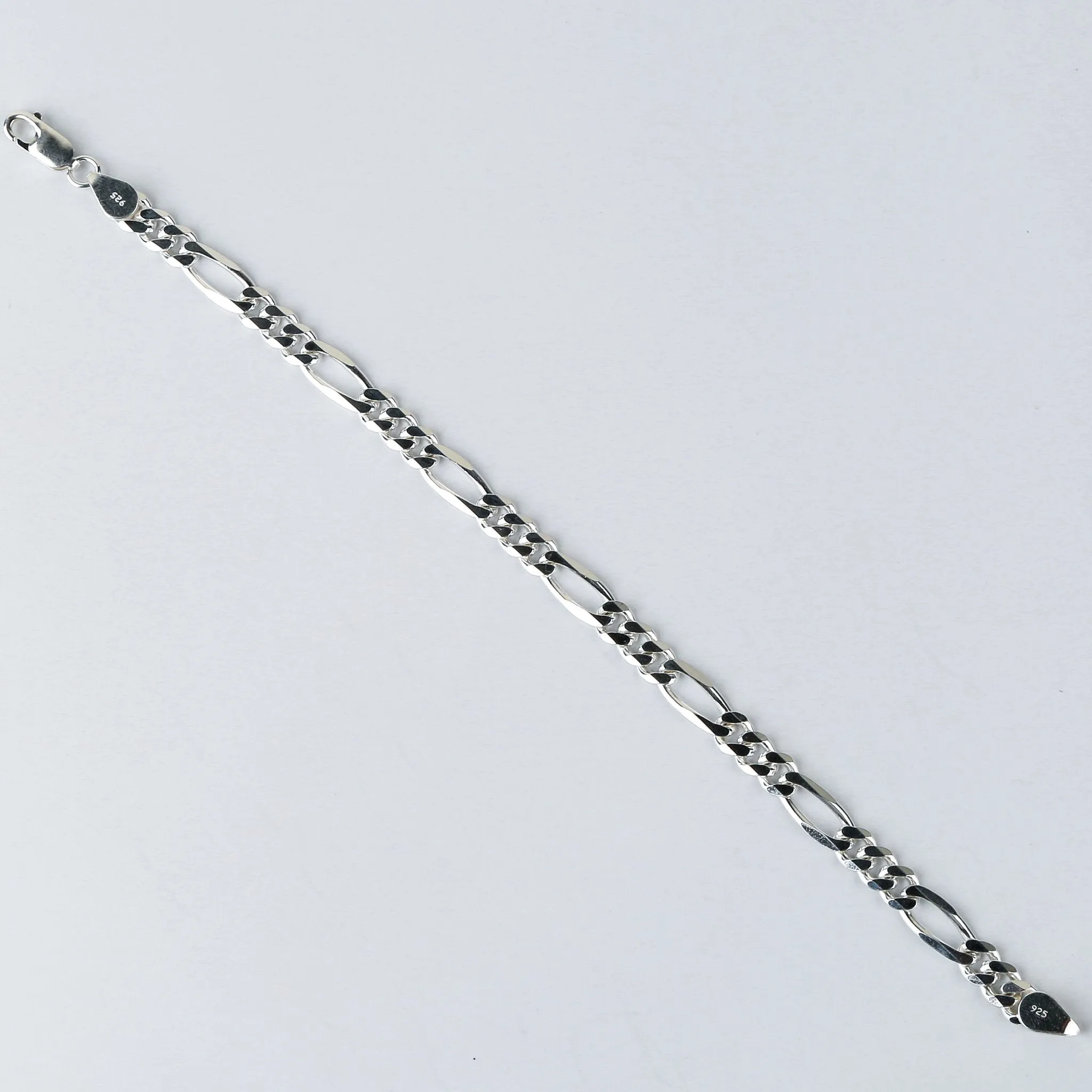 Men's 925 Sterling Silver 5mm Figaro Link Chain Bracelet 7.5 to 9 inch