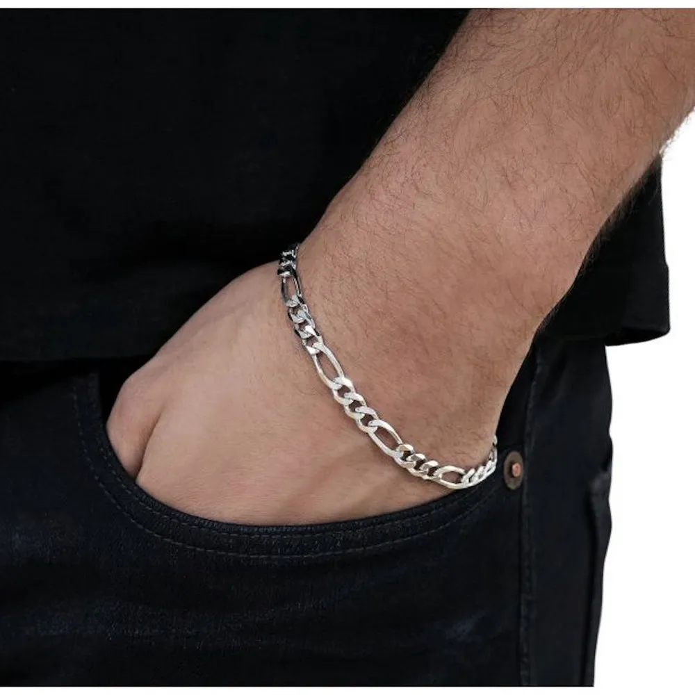 Men's 925 Sterling Silver 5mm Figaro Link Chain Bracelet 7.5 to 9 inch