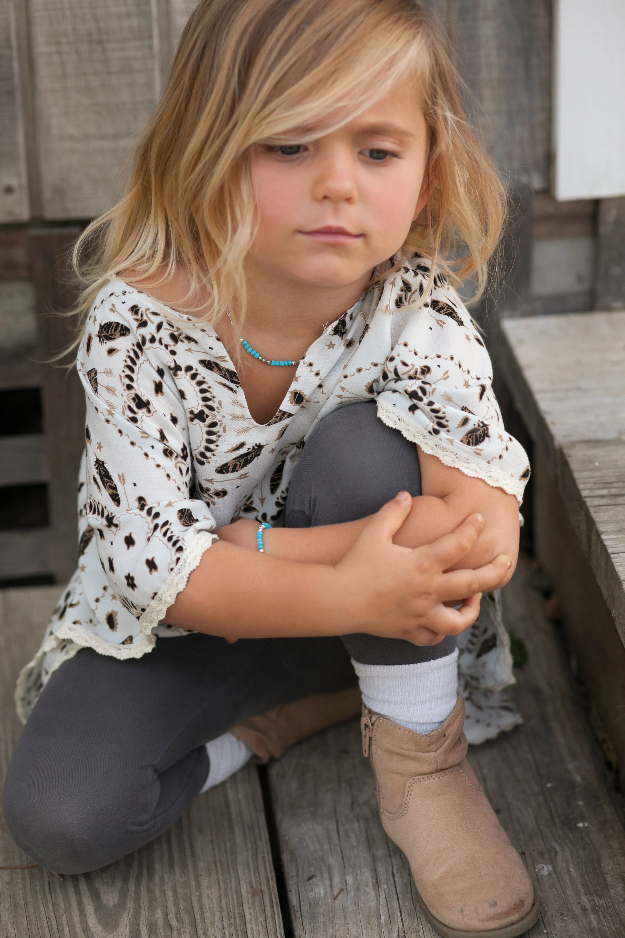 Mermaid Gemstone Kids Bracelet in Gunmetal w/Onyx
