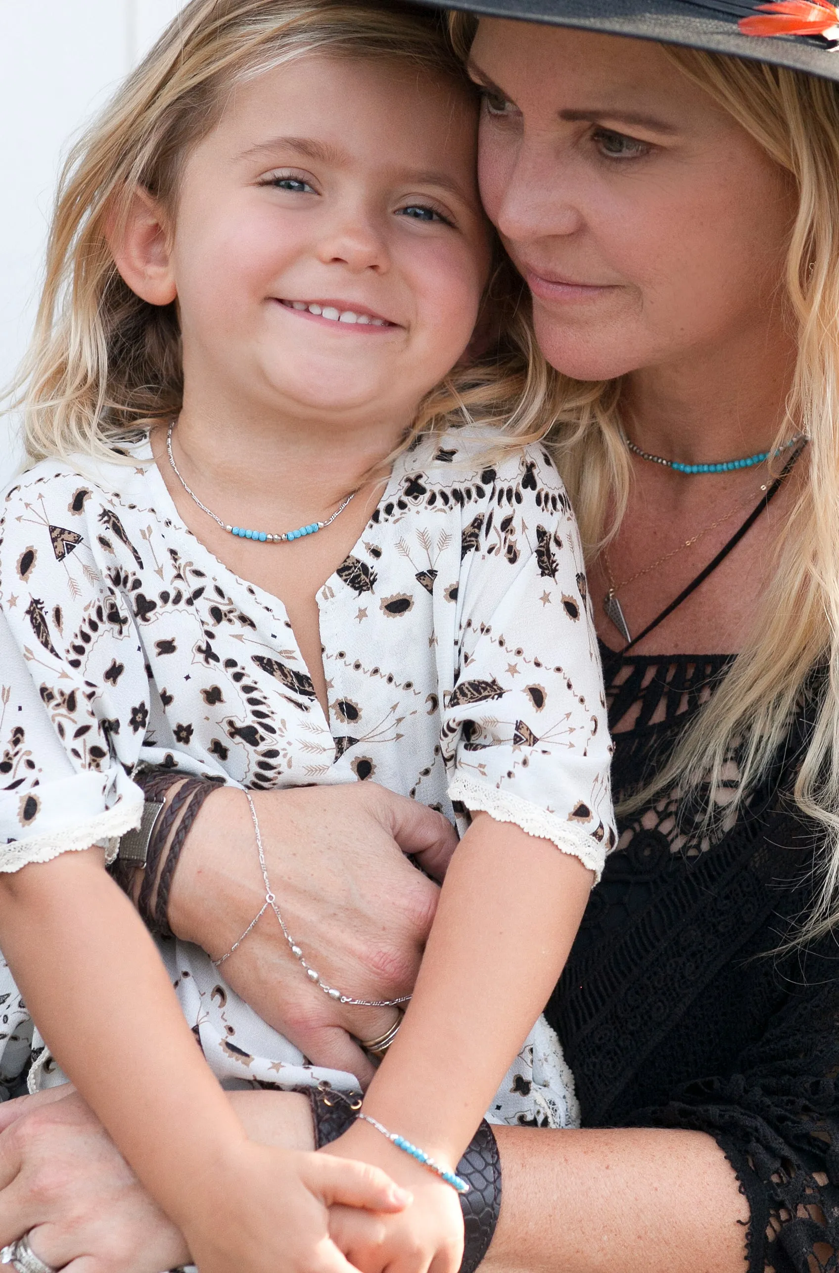 Mermaid Gemstone Necklace Mommy & Me Set in Rose Gold w/Onyx