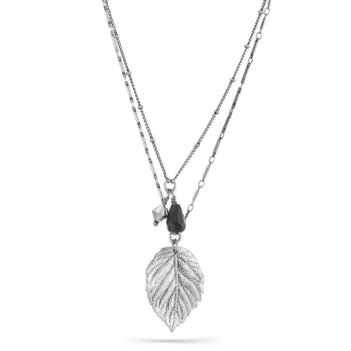 METAL LEAF AND BLACK STONE  NECKLACES #151BK1501 (5F9)