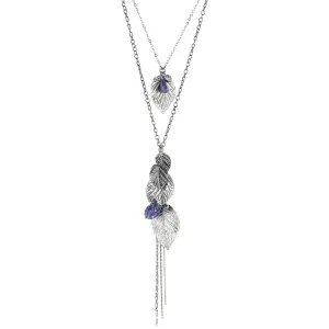 METAL LEAF AND BLUE STONE TASSEEL  NECKLACES #151BL1401 (5F9)