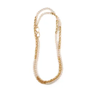 Michelle - Classic white & gold pearl thread necklace