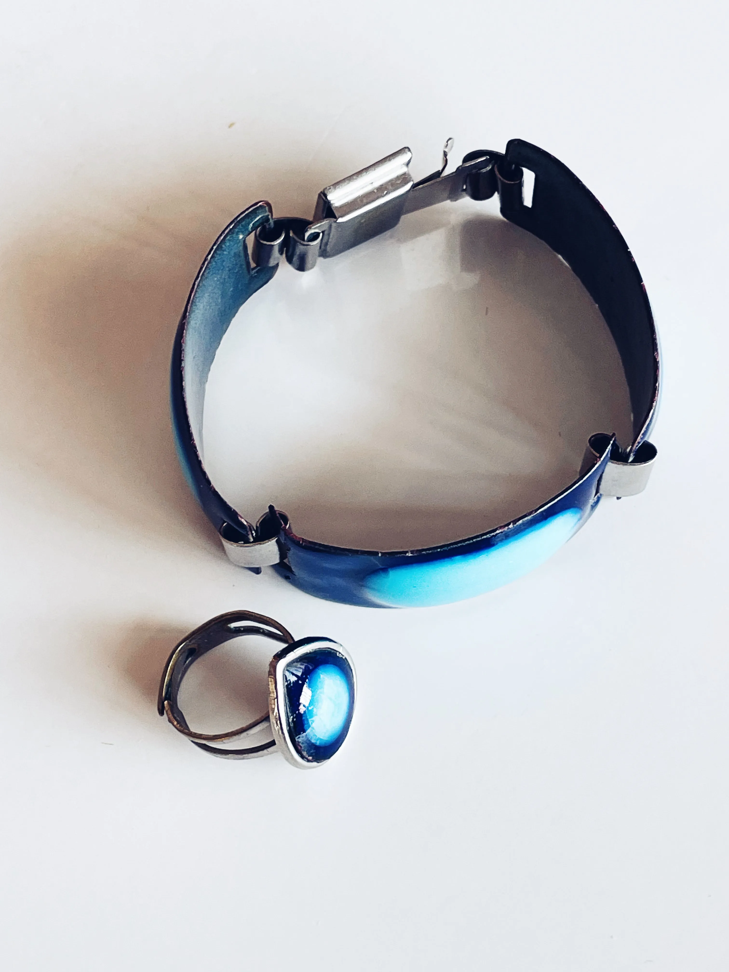 Midcentury Modernist Enamel Bracelet and Matching Ring