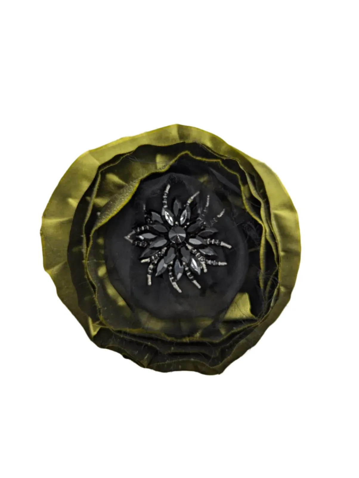 Midnight Olive Satin Bloom Brooch