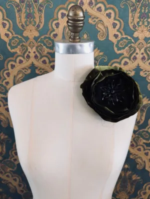 Midnight Olive Satin Bloom Brooch