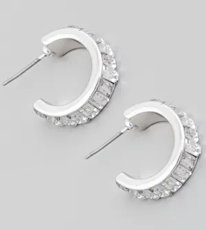 Mini Baguette Rhinestone Hoop Earrings