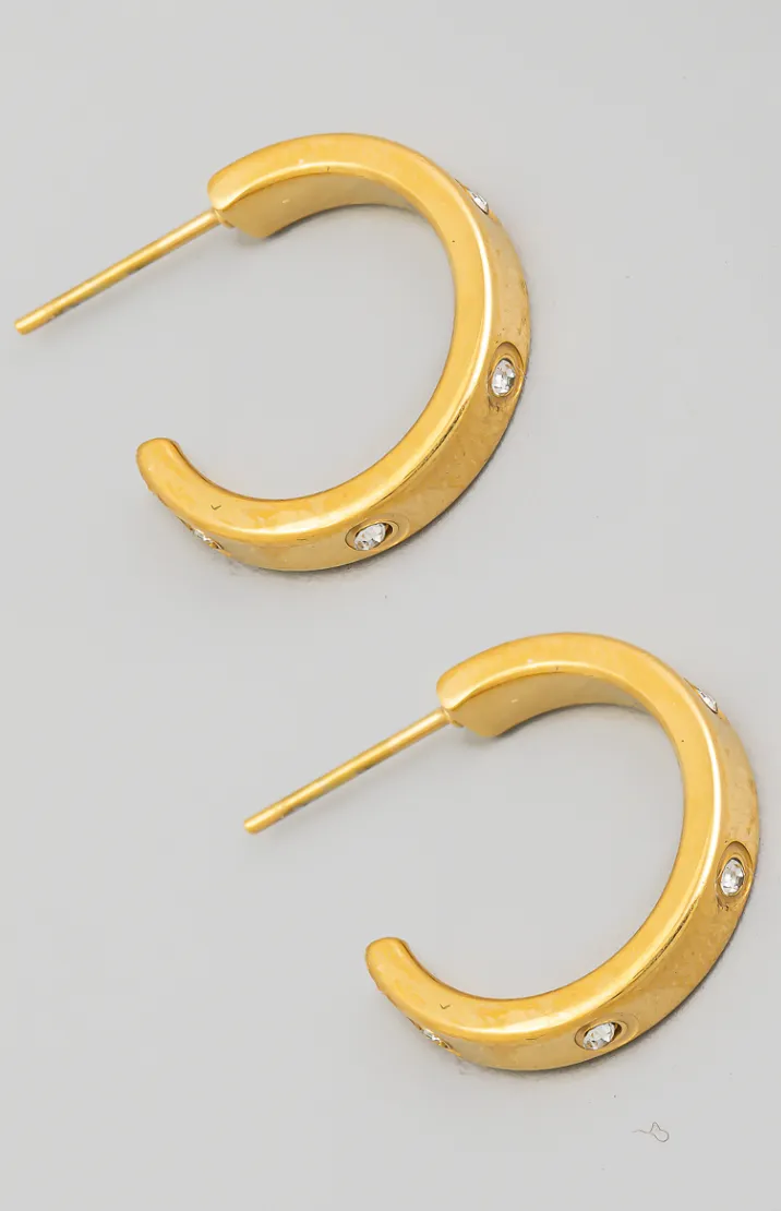 Mini Rhinestone Studded Hoop Earrings