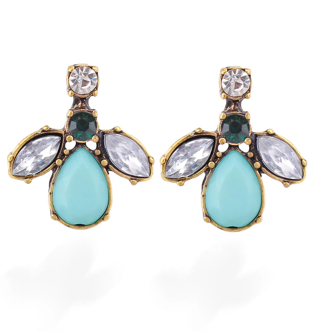 MINT COLOR STONE AND CRYSTAL EARRING  #FW1404358 (BD4)