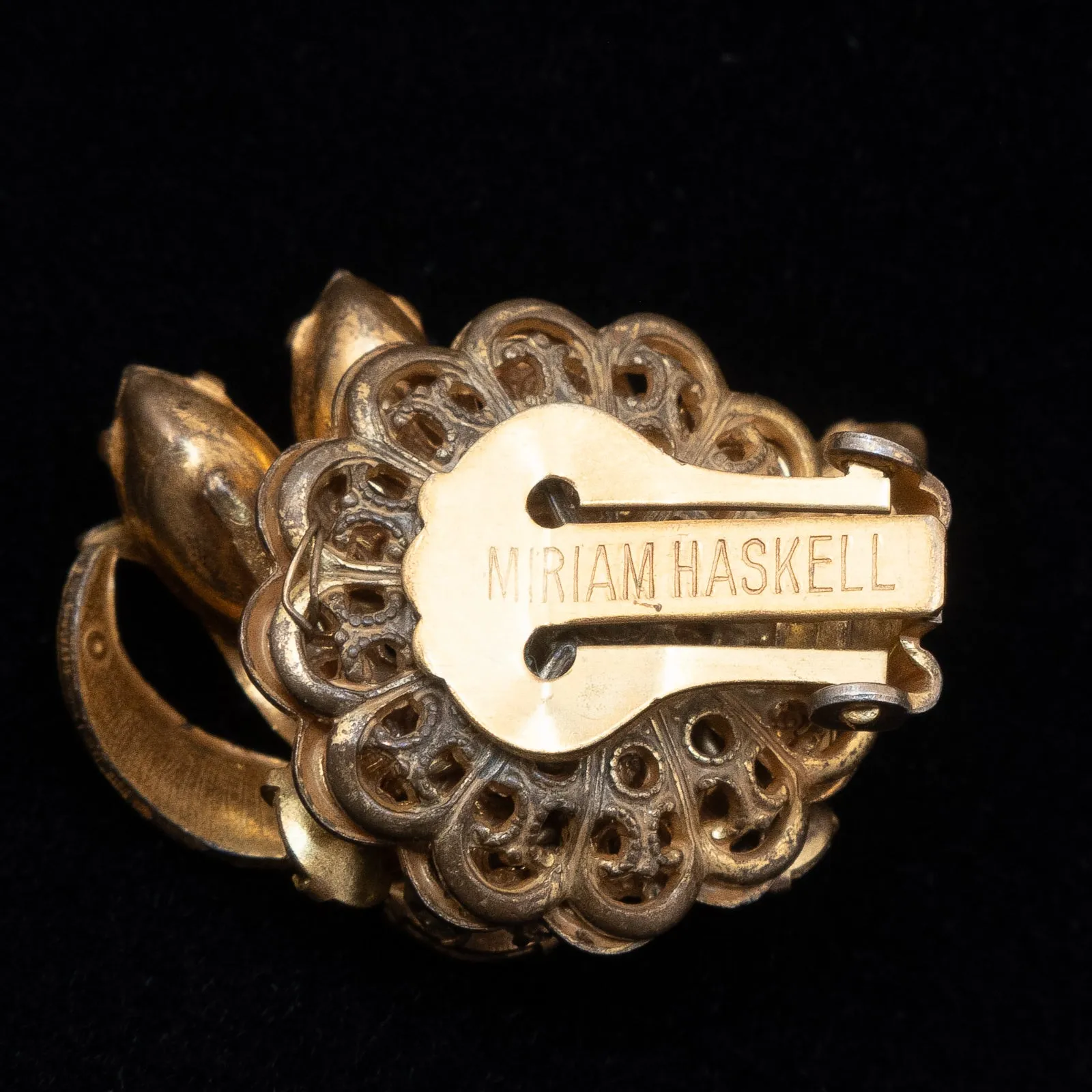 Miriam Haskell Yellow Rhinestone Flower Earrings
