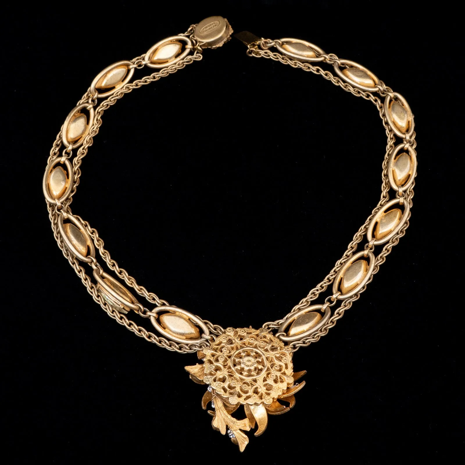 Miriam Haskell Yellow Rhinestone Flower Necklace