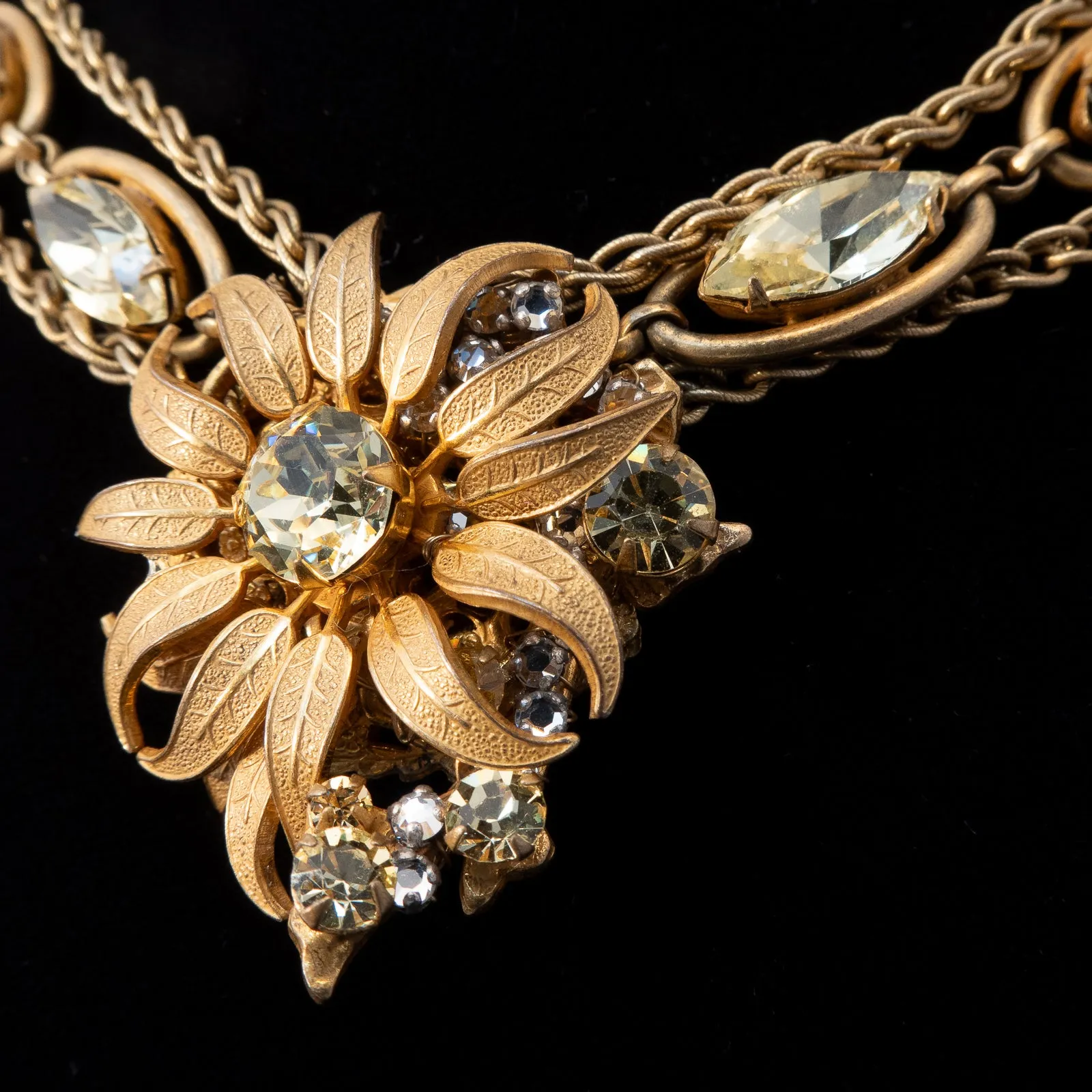 Miriam Haskell Yellow Rhinestone Flower Necklace