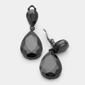 Miro Jet Black Crystal Teardrop Clip-On Earrings