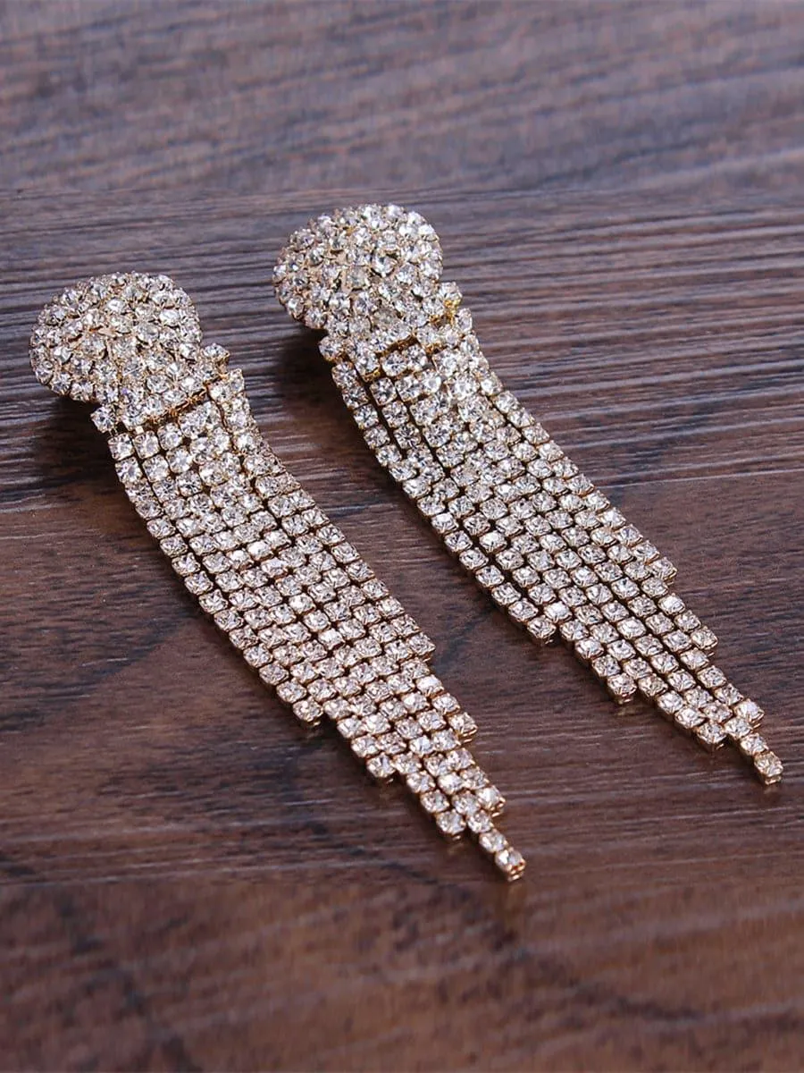 Missord Metal Inlay Rhinestone Tassel Earrings MSE101074