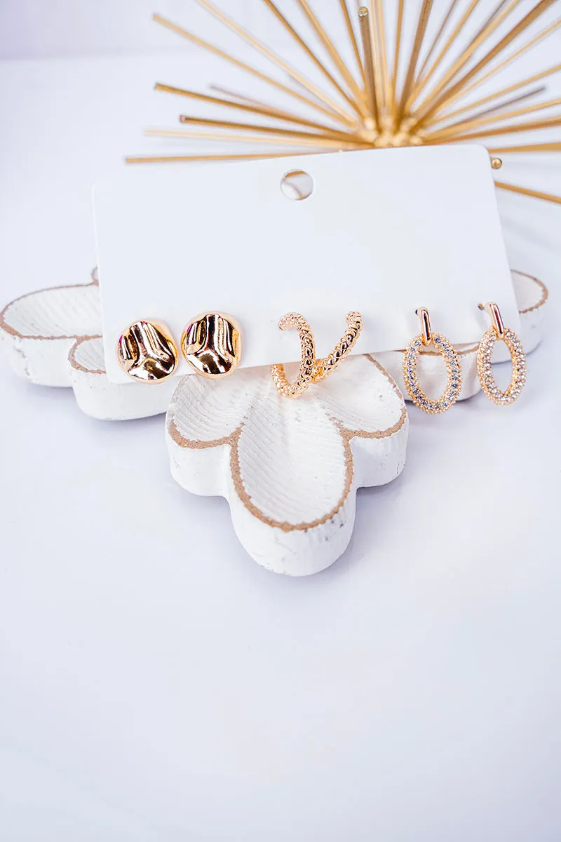 Mix It Up Goldtone Hoop Earrings 3 Pair Set