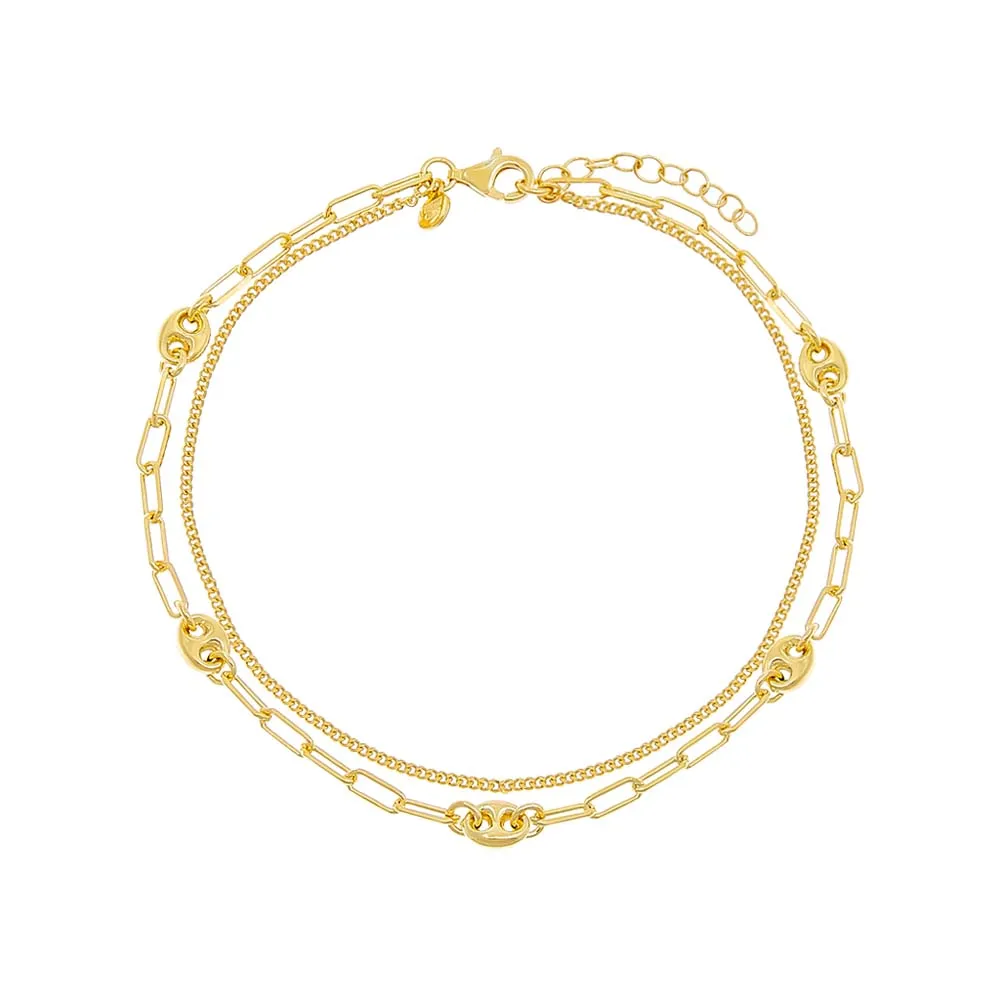 Mixed Chain Double Stack Anklet