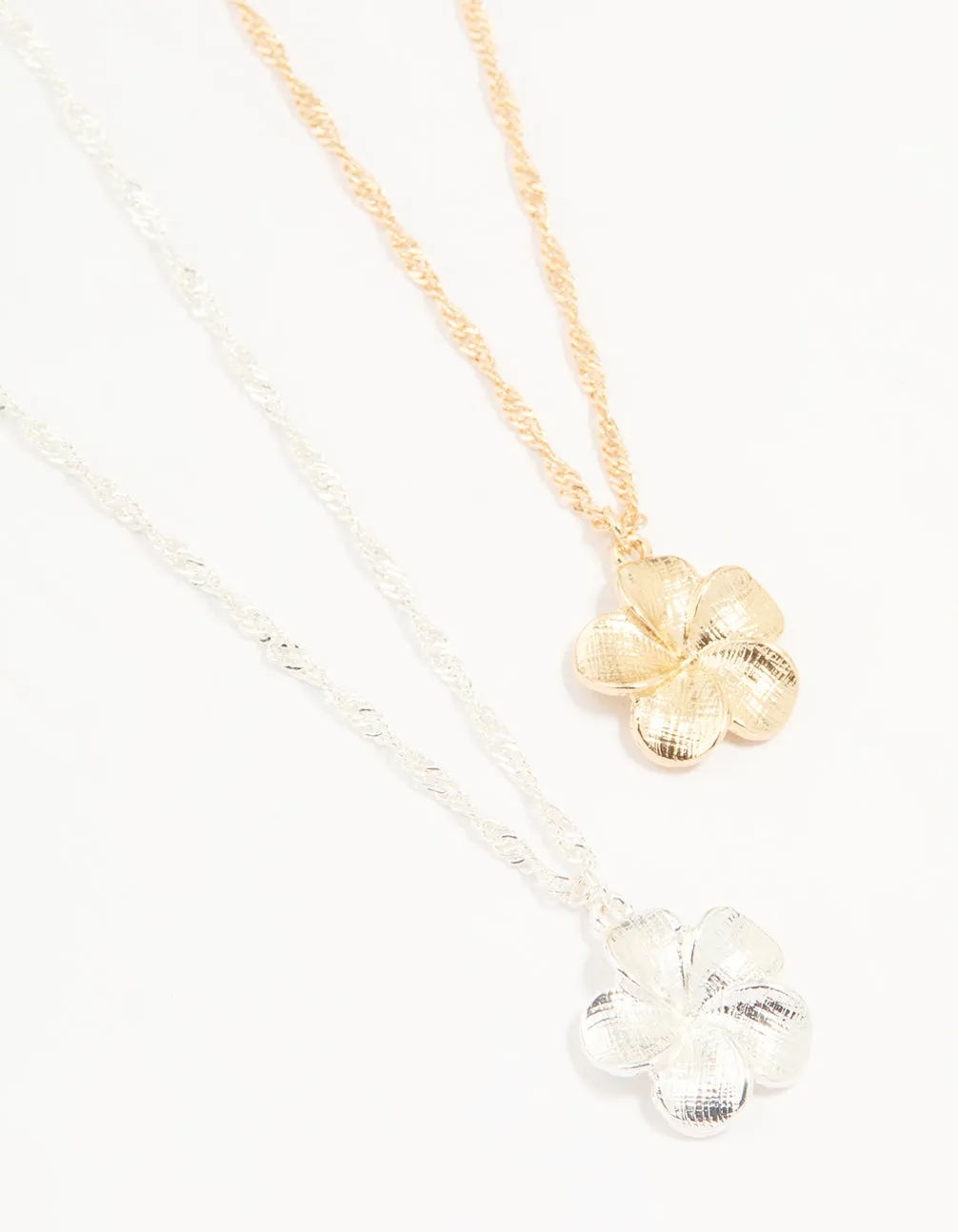 Mixed Metal Frangipani Pendant Necklaces 2-Pack