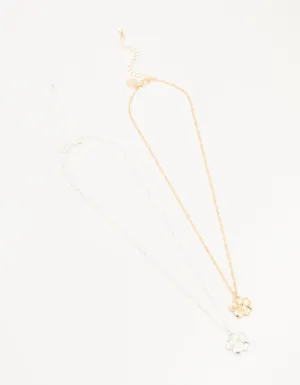 Mixed Metal Frangipani Pendant Necklaces 2-Pack