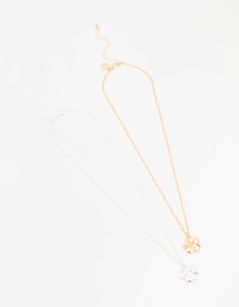 Mixed Metal Frangipani Pendant Necklaces 2-Pack