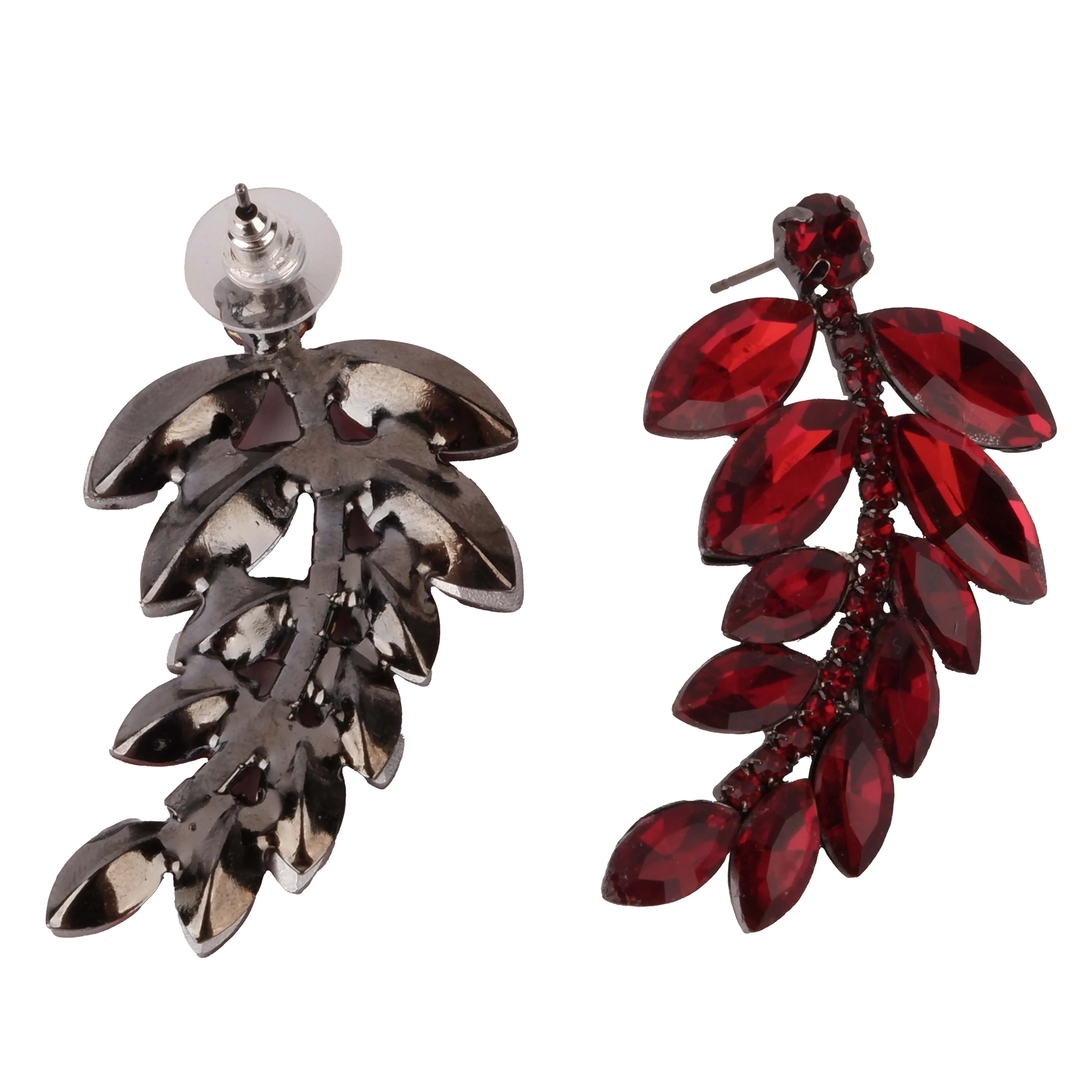 Modern Design Earrings with Crystal Stone Leaf Pattern