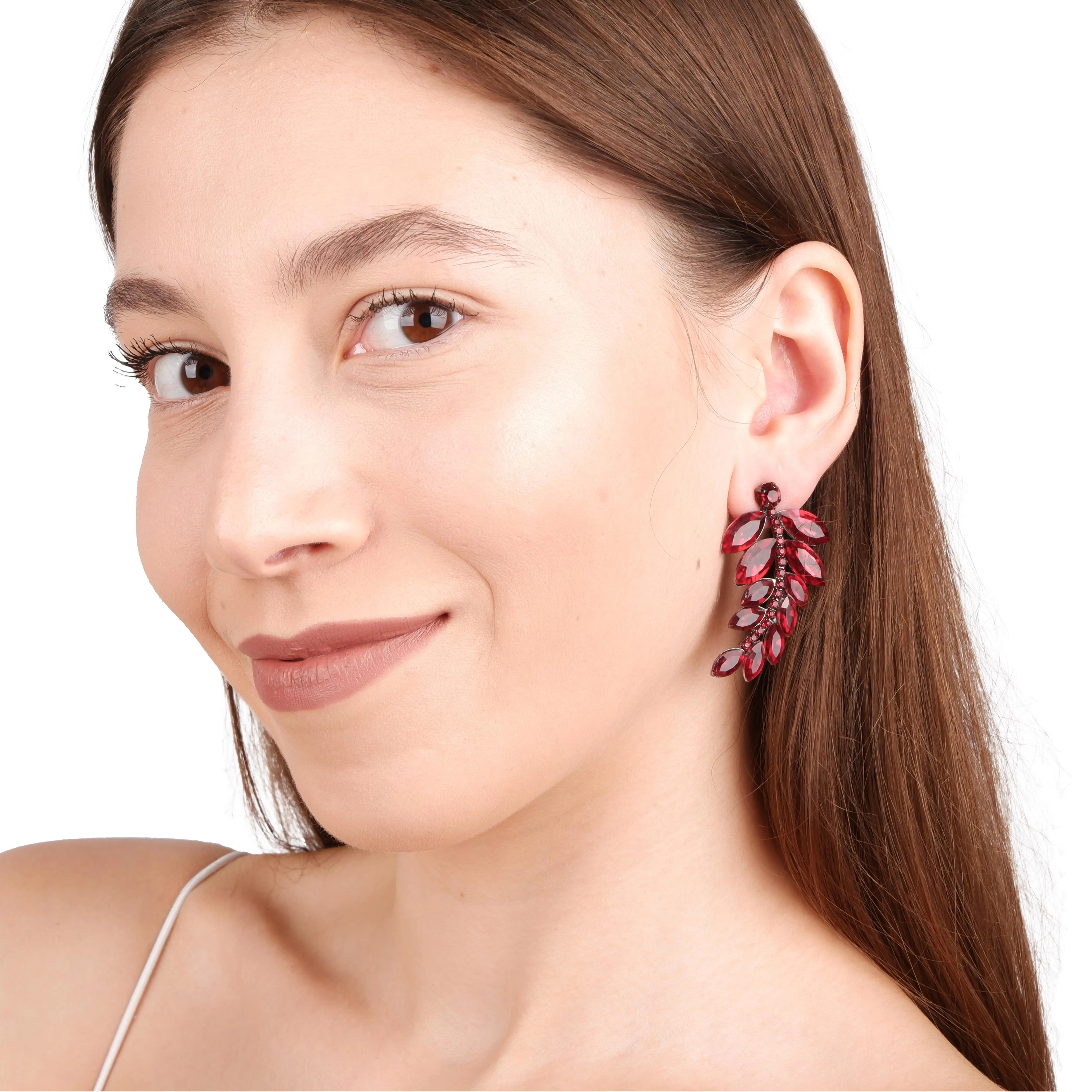 Modern Design Earrings with Crystal Stone Leaf Pattern