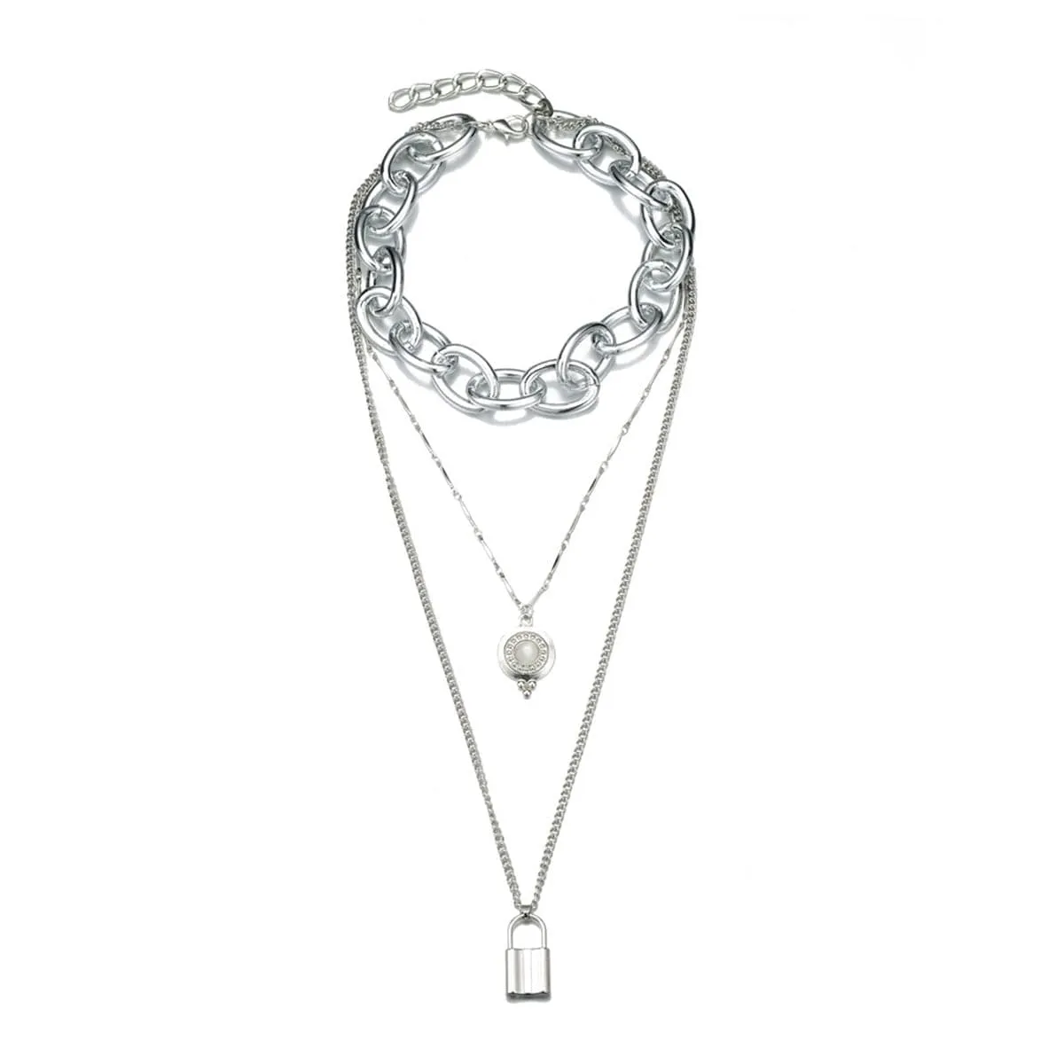 Moonstone & Silver-Plated Latch Pendant Layered Necklace