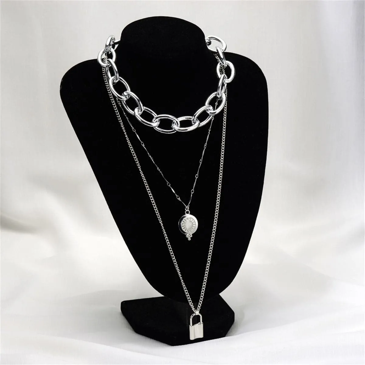 Moonstone & Silver-Plated Latch Pendant Layered Necklace