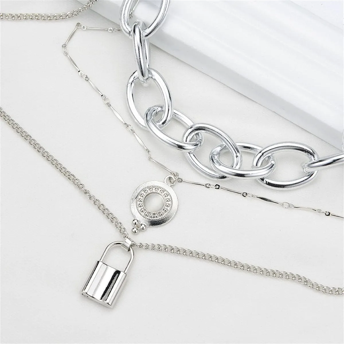 Moonstone & Silver-Plated Latch Pendant Layered Necklace