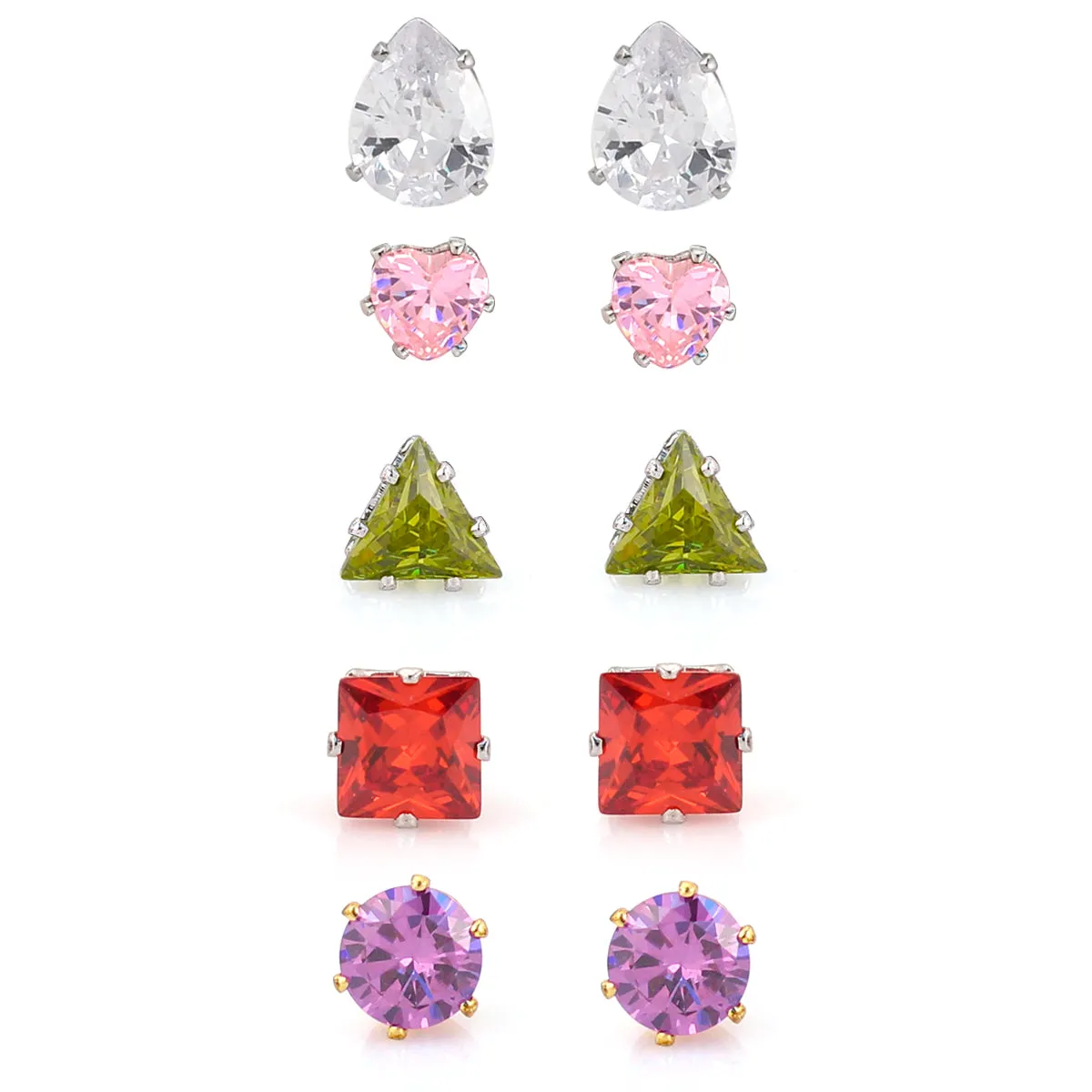 MULTI COLOR CRYSTAL SET OF 5 STUD EARRINGS #SWR-CP4561