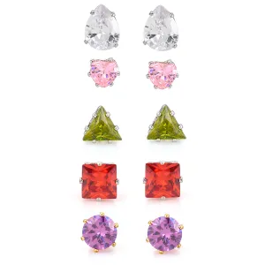 MULTI COLOR CRYSTAL SET OF 5 STUD EARRINGS #SWR-CP4561