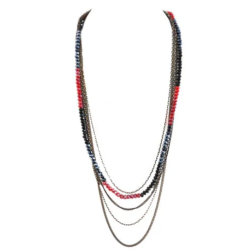 MULTI COLOR LT.SIAM-BLK-HEM SIAM AMD JET MIXED BEAD FIVE-STRAND LONG NECKLACE  #HNN92359_LT.SIAM-BLK-HEM (TF7/R-TH14)