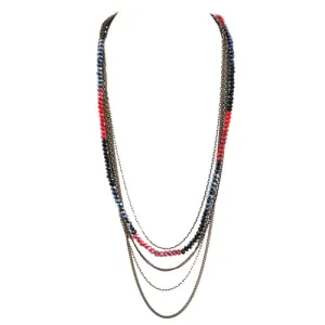 MULTI COLOR LT.SIAM-BLK-HEM SIAM AMD JET MIXED BEAD FIVE-STRAND LONG NECKLACE  #HNN92359_LT.SIAM-BLK-HEM (TF7/R-TH14)