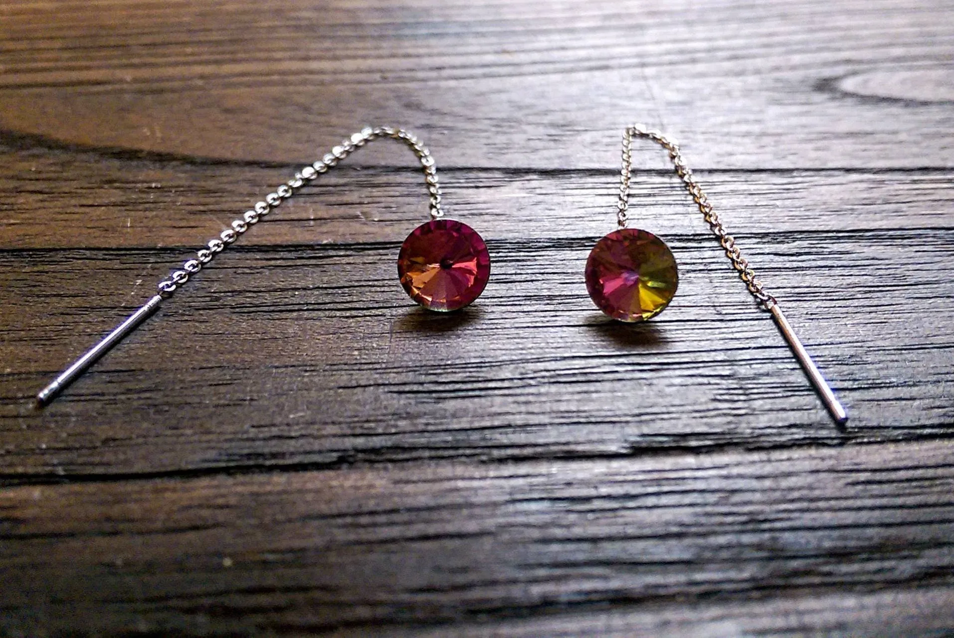 Multi Coloured Crystal Threader Dangle Earrings