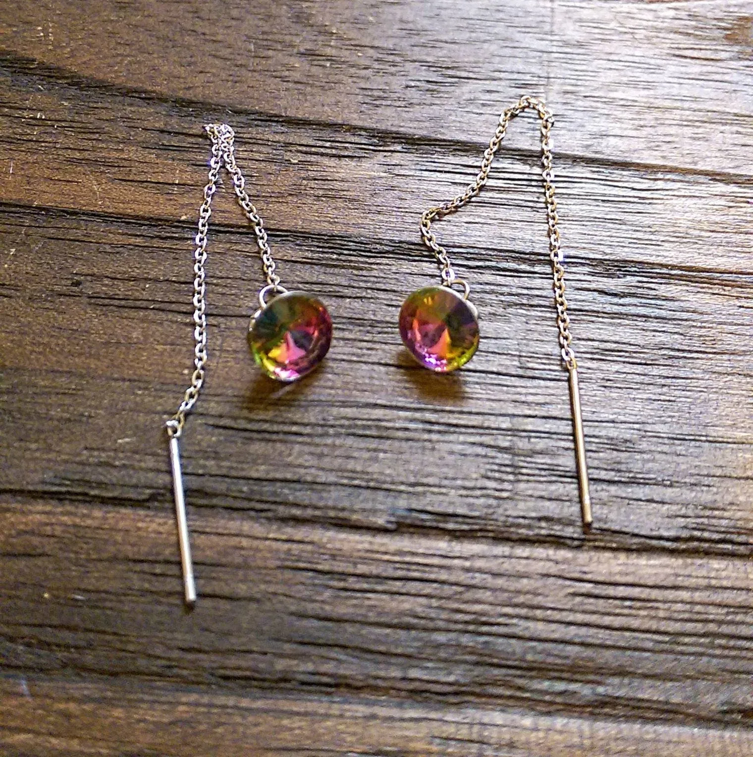 Multi Coloured Crystal Threader Dangle Earrings