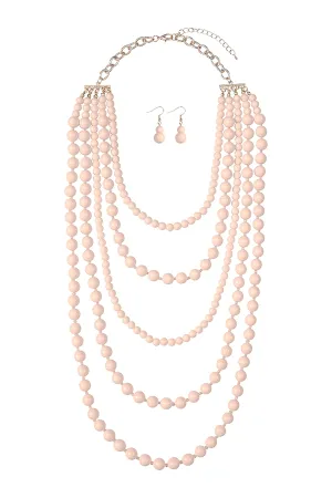 Multi Layered Beads Necklace and Earrings Set Light Brown - Pack of 6