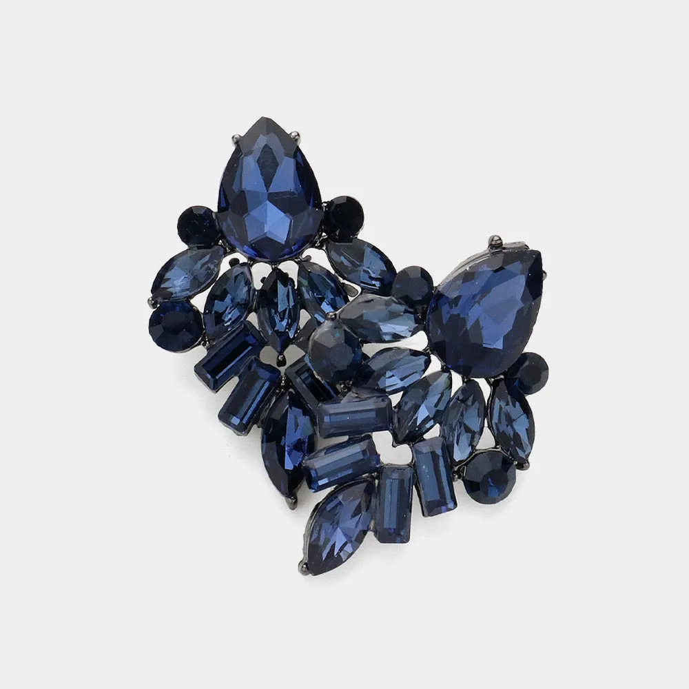 Multi Stone Navy Crystal Evening Earrings | Crystal Pageant Earrings |  622222
