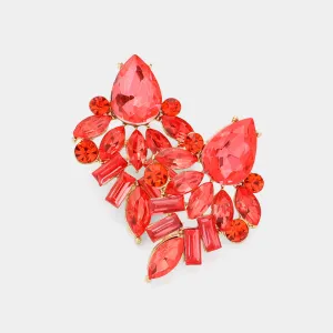 Multi Stone Orange Crystal Evening Earrings  | Crystal Pageant Earrings |  622226