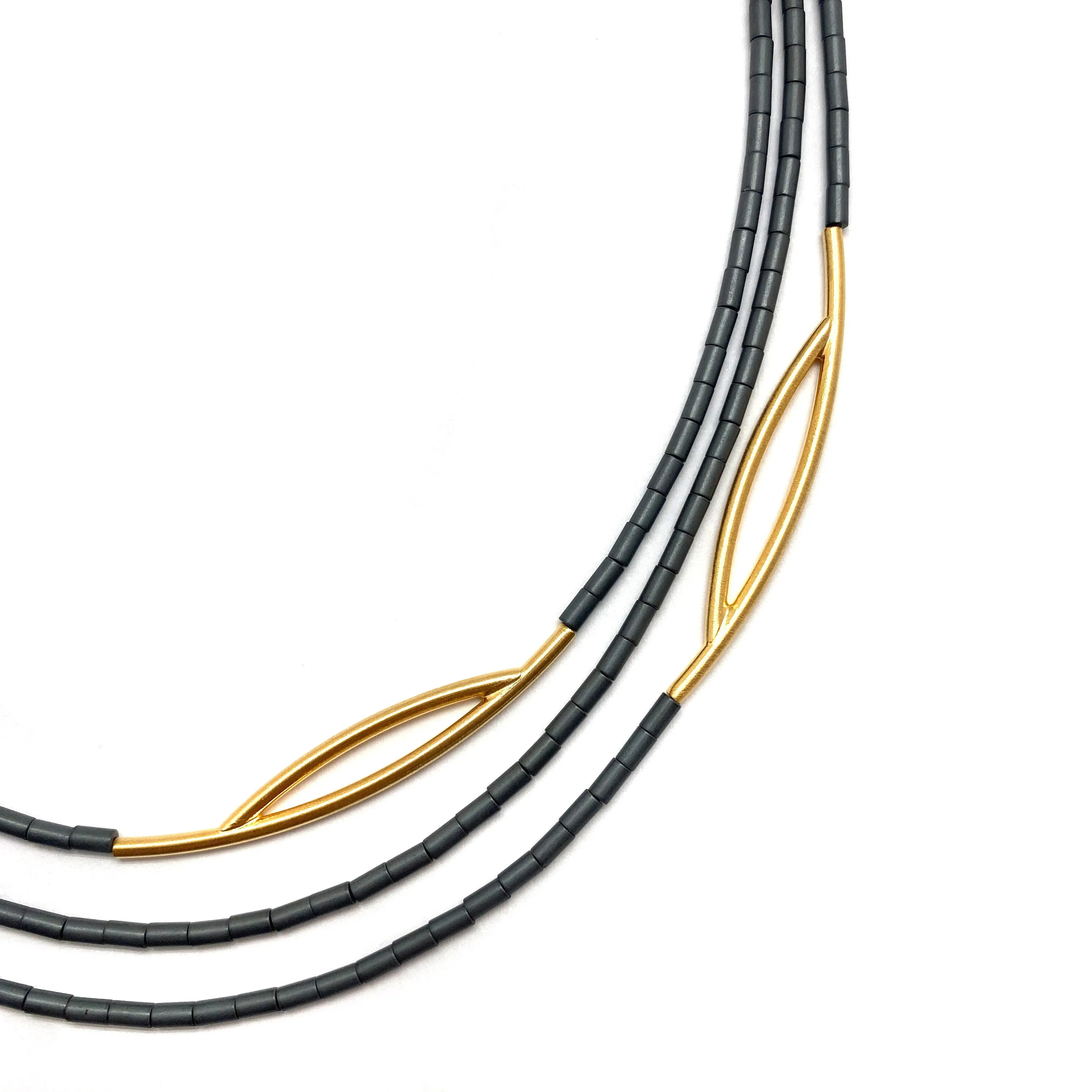 Multi-Strand Hematite Bead Eyelet Necklace