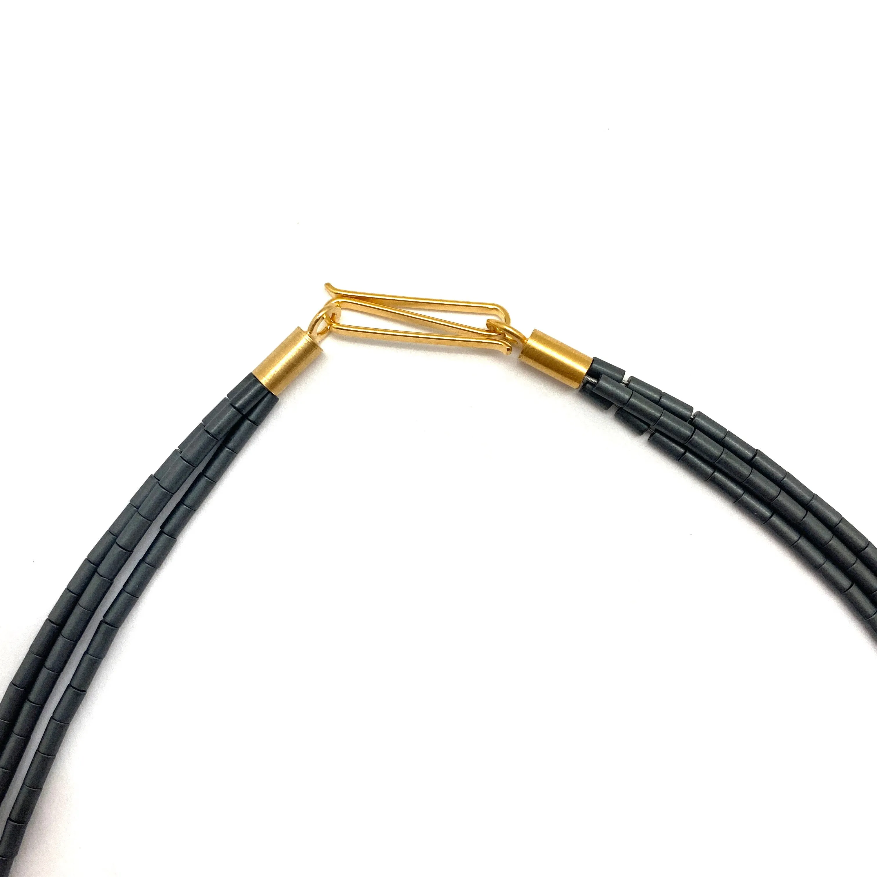 Multi-Strand Hematite Bead Eyelet Necklace