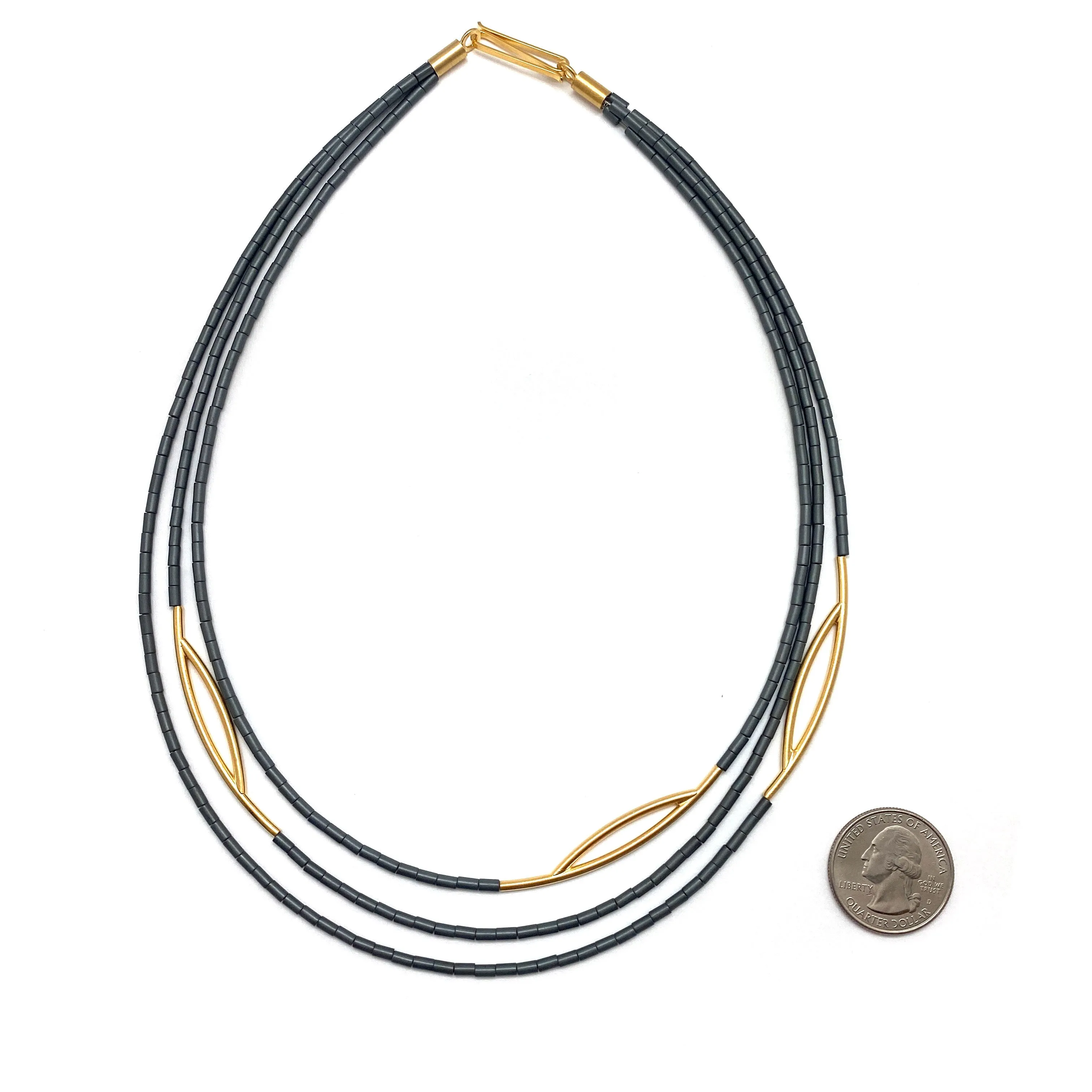 Multi-Strand Hematite Bead Eyelet Necklace